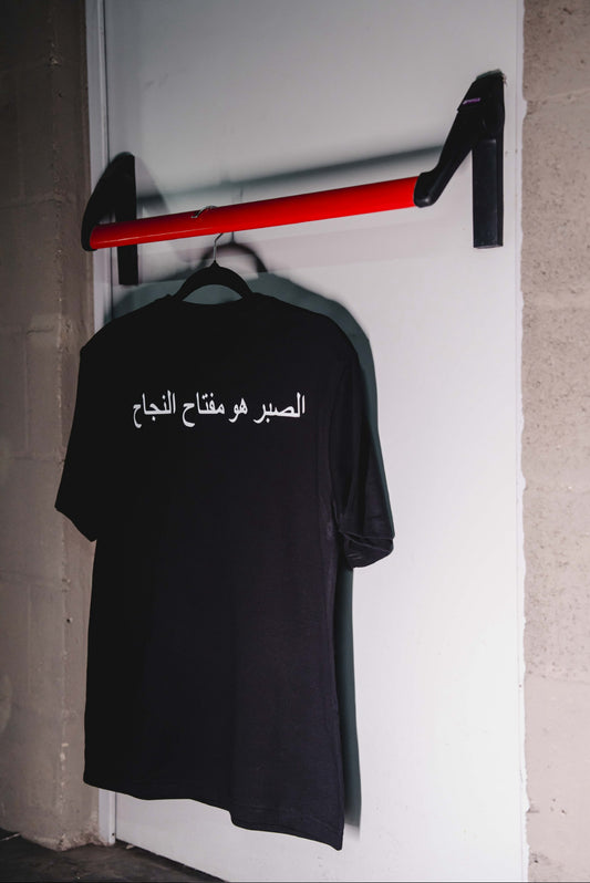 CAMISETA BÁSICA NEGRA CON MENSAJE EGIPCIO. Regula fit